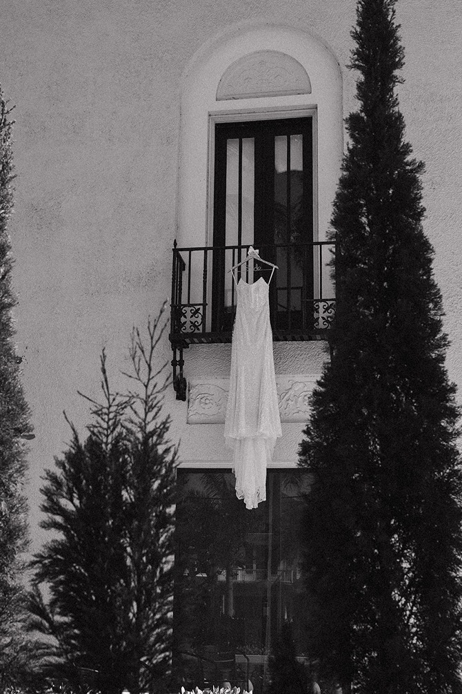 a dress hanging at the Alderman House a small wedding venue in south florida