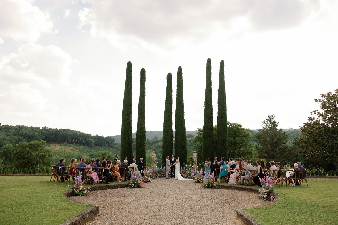 the ceremony area at an italian destination wedding
