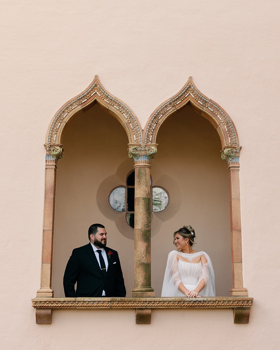 a couple looking at each other at the ringling museum