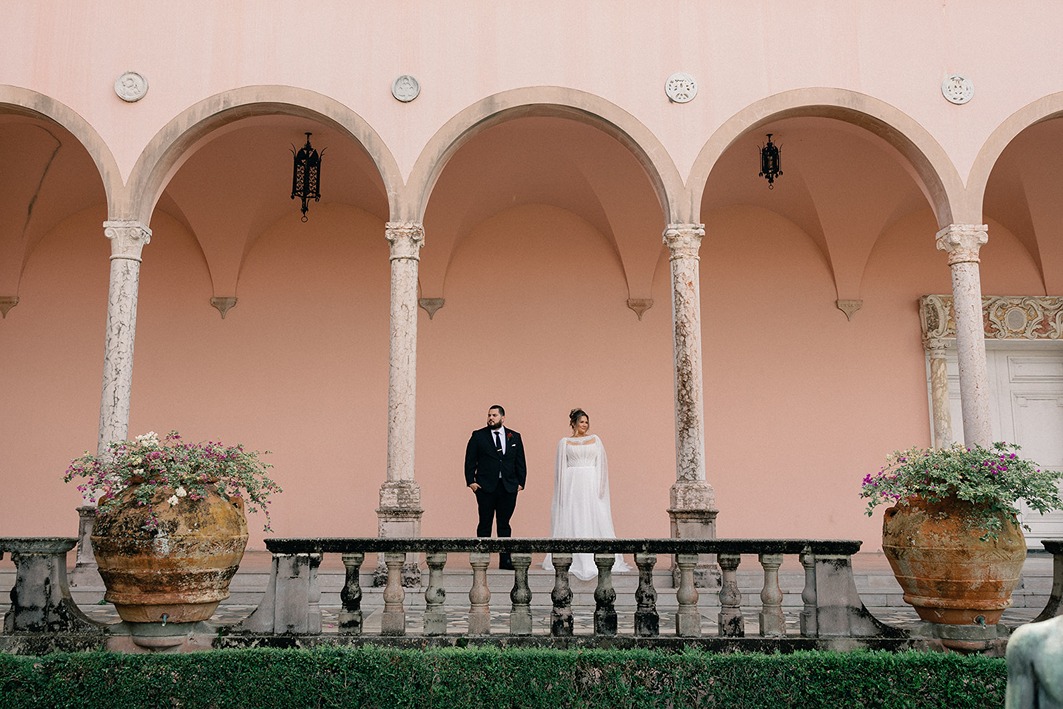 a couple at their ringling museum wedding