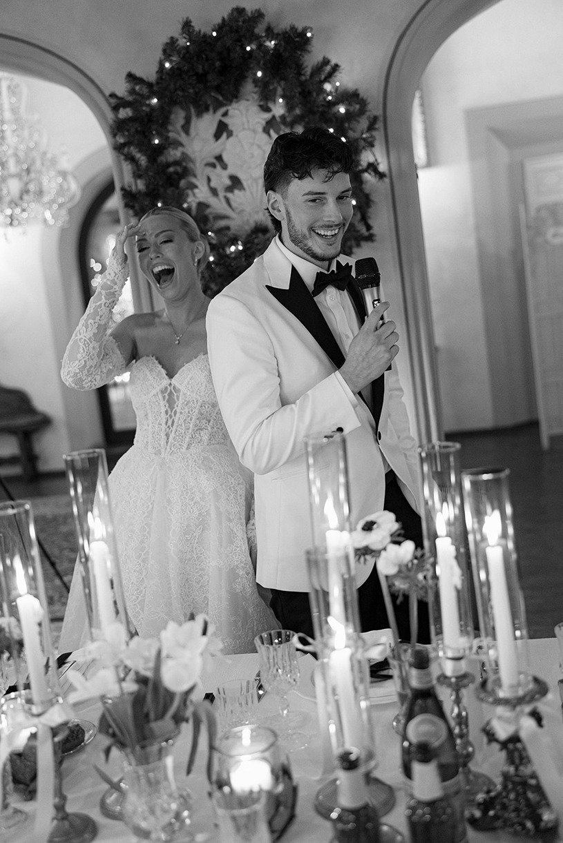 the bride and groom giving a speech captured by a wedding videographer italy couples love