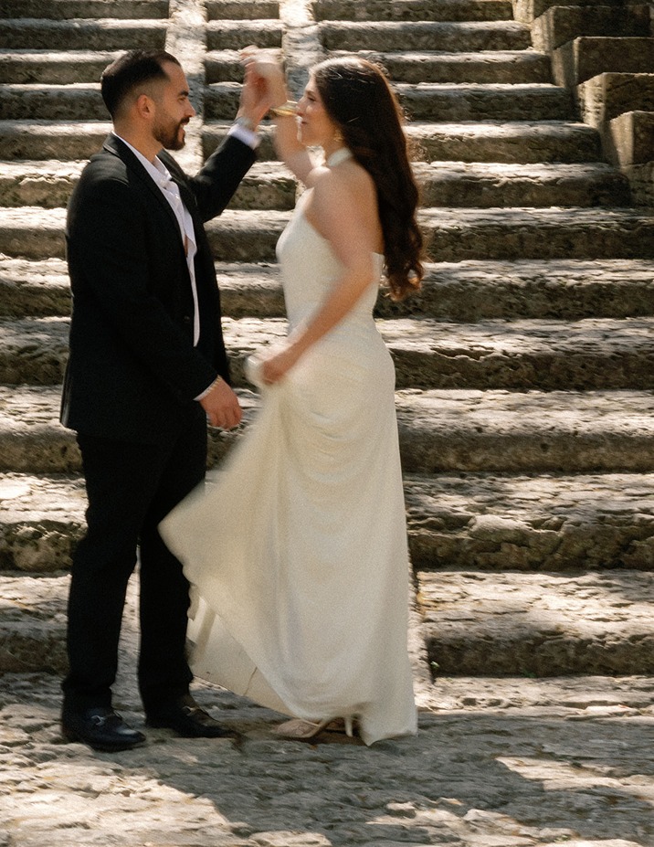 vizcaya museum and gardens engagement photos of the future mr and mrs dancing