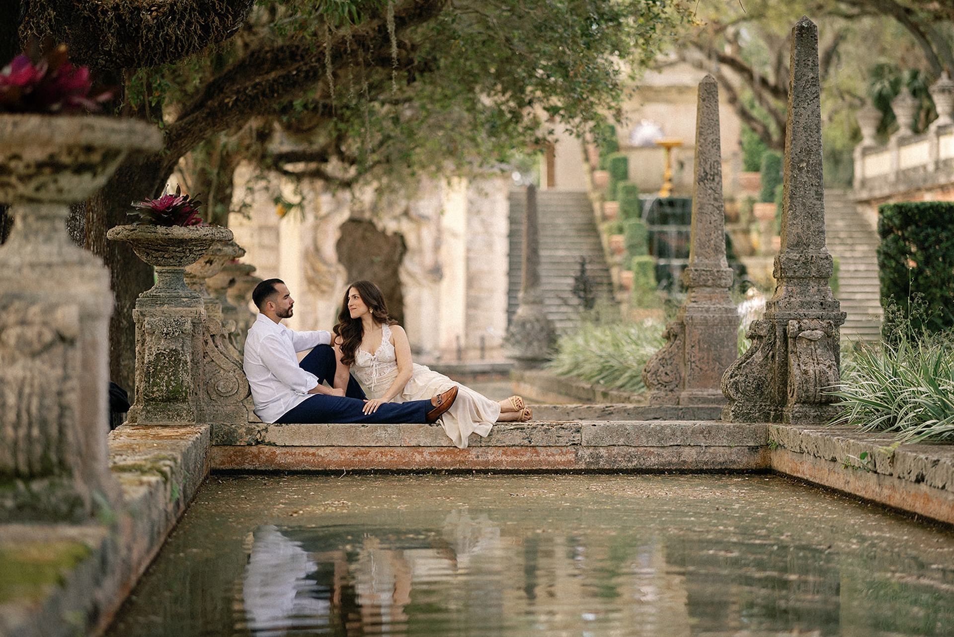 Vizcaya museum photos of the bride and groom