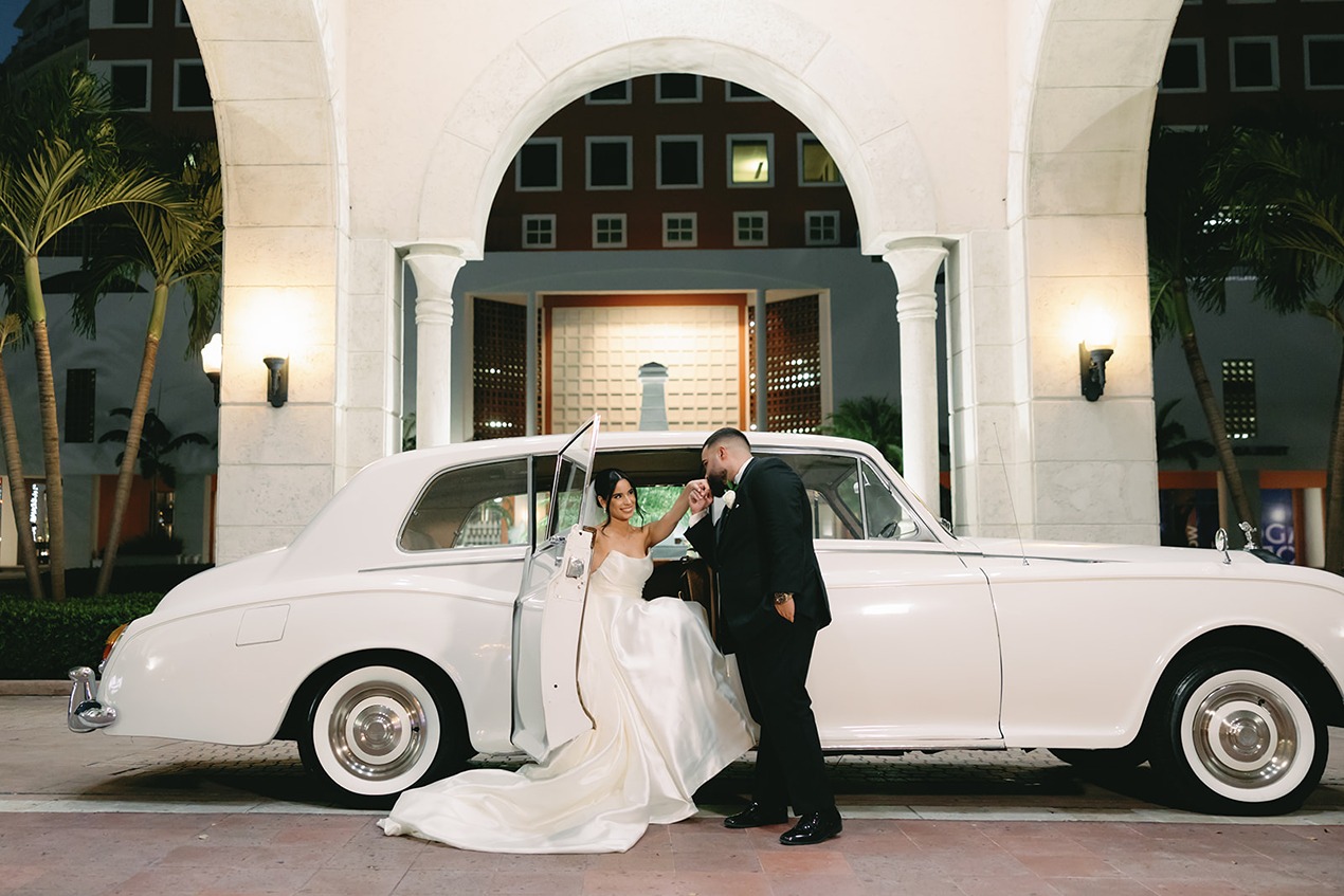 wedding photos miami couples love stepping out of the car