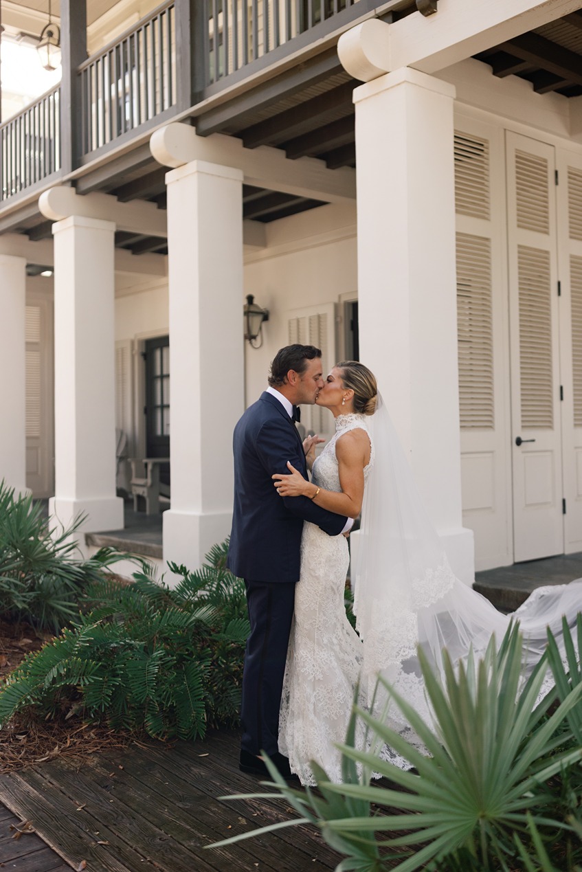 the bride and groom at their rosemary beach wedding